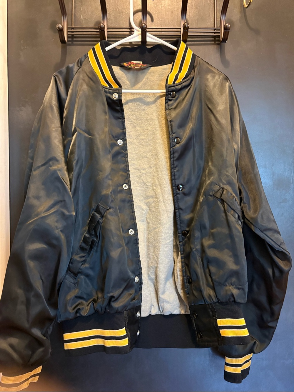Pla-Jac By Dunbrooke Men’s Jacket 44-46 Large Yellow/Black Satin 1980’s